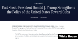 Memorando del Presidente Trump sobre política hacia Cuba.